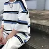 Camiseta de Verano Coreana Rayada Holgada de Manga Corta para Hombre Estilo Retro Pareja Estudiante Estilo Hong Kong Versátil Japones Simple de Media Manga