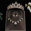 Conjunto de tres piezas de tiara de corona, accesorio para el cabello, collar, pendientes, diadema de corona de novia princesa, accesorios para vestido de novia