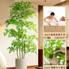 Nantian Bambú Estilo Lujo Ligero Árbol Artificial Decoración Interior Sala de Estar Adornos de Pie Paisajismo Planta Verde Biónica Flor de Seda en Maceta Otros