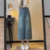 Ropa de Talla Grande para Mujer Hermana Gordita mm Falda de Mezclilla Vintage Desgastada Verano Suelta Adelgazante Abertura Falda Larga 200 jin