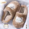 Chinelos de Algodão Femininos Outono Inverno 2026 Novos Fofos Gatinho Indoor Casa Pelúcia Quente Antiderrapante Bico Fechado Meio Chinelo