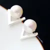 Joyería de Plata Nafoge al por Mayor Pendientes de Perlas Naturales Incrustados a Mano Pendientes de Moda en Forma de V Pendientes de Plata de Ley 925