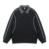 Sudaderas Estilo Preppy Americano con Cuello Polo para Hombres y Mujeres en Otoño Marca de Moda Empalme de Color Contrastante Ropa Deportiva de Calle para Parejas