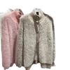 Suéter Estilo Pelúcia Casaco Feminino 2025 Outono e Inverno Novo Solto Gola Alta Abotoamento Simples Tricot Cardigã de Veludo Vison para Mulheres