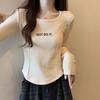 4606 # 2026 Camada Base Térmica Canelada Roupa Íntima Feminina Outono e Inverno Tecido Flanelado Espessado Camiseta de Manga Longa Tecido Escovado em Ambos os Lados