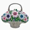 Bolsa de cena de flor de gota de aceite de esmalte con diamantes, bolsa de mano de diamantes, cesta de flores de mano, clutch de cesta