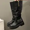 Botas Altas Negras Estilo Británico Retro con Suela Gruesa para Mujer 2026 Nueva Llegada Primavera/Otoño Aumenta la Altura Adelgazantes Caña Alta Uso Bidireccional Botas de Jinete