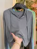 Camiseta Informal con Capucha para Mujer 2025 Moda Coreana Sencilla Versátil Holgada Camiseta de Alta Gama para Mujer