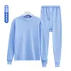 Conjunto de roupa íntima térmica de outono para homens de meia-idade e idosos, 100% algodão, tamanho plus size, para o papai, com gola redonda semi-alta, camada base 100% algodão
