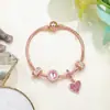 Pulseira de Liga Metálica Mais Vendida da Amazon com Strass de Pedraria, Pingente de Coração de Amor, Contas Grandes com Furo de Cristal, Joia Ajustável, Presente para Casal