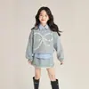 Conjunto Estilo Preppy para Meninas Outono Novo Estilo Suéter Saia para Crianças Tamanho Médio e Grande Moda Estilo Coreano Conjunto de Duas Peças para Crianças Primavera e Outono