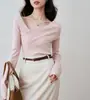 Ron Design Cuello Escalonado Color Sólido Tejido Otoño Temprano Nuevo Francés Delgado Chic Hermoso Puro Deseo Top