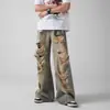 Calça Jeans Masculina Tendência Estilo Wasteland Rasgada Solta Reta Perna Larga High Street Retrô Americano Desgastado