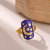 Anillos Vintage Estilo Europeo y Americano de Esmalte Estrella y Luna, Anillos Ajustables Artísticos Retro Goteo de Aceite Ojo Turco Malvado Venta al por Mayor