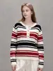Top Exterior Versátil de Rayas Francesas con Cuello en V, Principios de Otoño, Holgado, Hombro Caído, Suave y Pegajoso