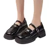Sapatos Jk Estilo Britânico de Couro Pequeno para Mulheres 2024 Novos Flats de Sola Grossa de Uma Perna Fáceis de Combinar com Saltos Grossos e Mocassins de Salto Alto