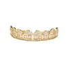 Grillz de Dente de Hip-Hop Europeu e Americano com Oito Dentes, Zircônia Cúbica, Diamante Completo, Dentes Grandes Dourados, Acessórios de Dente de Rap Peculiares para Homens e Mulheres, Atacado