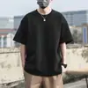 Camiseta masculina de algodão puro para o verão, cor sólida, top solto, roupas duráveis, camiseta de manga meia-manga, estilo Hong Kong, camiseta básica