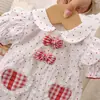 Mono de Verano a Cuadros Rojos con Lazo, Manga Corta, Ropita de Verano, Ropa para Exteriores, Bebé, Infantil, Ropa para Niños, Traje para Gatear