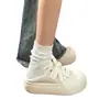 Zapatos de lona con suela gruesa para mujer, mocasines casuales versátiles sin cordones, zapatos blancos para estudiantes, mocasines de punta ancha de doble uso