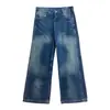 Jeans Azules Yuyi de Tiro Bajo para Mujer Otoño Pierna Ancha Sueltos Adelgazantes Retro Rectos Estrechos Pantalones Largos cxc0395