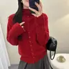 Chaqueta de Punto Retro Otoño e Invierno para Mujer, Exquisito Cuello y Puños de Ganchillo, Suéter Exterior Holgado Estilo Perezoso de Nicho