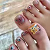Uñas postizas de 24 piezas en colores dopamina con bloques de color florales, manicura estilo vacacional dulce y picante, uñas cuadradas cortas y redondas de comercio exterior