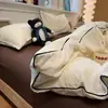 Conjunto de Quatro Peças Jacquard Classe A de Qualidade Maternidade para Dormir Nu, Algodão Puro, Conjunto de Três Peças Lençol de Cama, Capa de Edredom, Lençol com Elástico para Dormitório, Estilo Muji