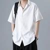 Camisa de manga curta de seda gelada masculina, camisa de verão estilo coreano, estilo Hong Kong, camisa solta casual plus size, camisa de manga curta que não precisa passar, camisa antirrugas