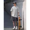 Camiseta de Manga Curta Pesada Falsa Duas Peças com Textura Waffle para Homens e Mulheres Verão Decote V Solta Simples Manga Meia-Manga Gola Henry Top
