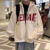 Jaqueta Moletom Masculina de Veludo 2024 Outono e Inverno Nova Marca Tendência Engrossada Cardigan Americano com Capuz High Street Solto