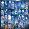 48 Marcadores de Página Azuis Estilo Antigo com Poemas e Paisagens Nicho Estilo Ins Aparência Sofisticada Exquisitos Cartões Marcadores de Leitura