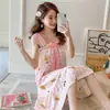 Pijama para Mujer Estilo Princesa, Verano Lazo Cuadrado Cuadros Dibujos Animados Tirantes, Camisón Dulce y Lindo con Encaje