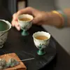 Taza de té de cerámica para té con orquídea pintada a mano de estilo antiguo, con pie alto y boca de flor para beber té