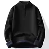 Cárdigan de Punto de Color Sólido con Media Cremallera para Otoño e Invierno Sudadera con Capucha Gruesa de Felpa Oversize para Hombre Versátil Cálido Tejido Base