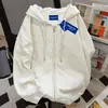 Moletom com Capuz da Moda Ins Coreano e Japonês para Mulheres, Versão Coreana Outono e Inverno, Cardigan Jaqueta de Lã Solta para Estudantes com Zíper