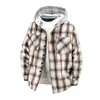 La nueva colección de otoño presenta una chaqueta tipo camisa larga a cuadros con capucha para hombre, top de moda en talla grande con doble bolsillo