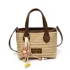 2026 Bolso Pequeño Nuevo para Mujer Versátil Bloque de Color Bolso de Mano Tipo Cubo Playa Resort Tejido de Paja Bolso de Hombro Único Cruzado