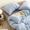 Juego de Sábanas de Algodón Puro Lavado Simple, Sábana Ajustable, Funda de Edredón, Juego de Tres Piezas de Algodón Puro para Dormitorio, Ropa de Cama al por Mayor