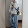 Sudaderas de cuello redondo estilo Harajuku coreano para mujer unisex hip-hop estudiante de longitud media sin capucha ropa top estampado tendencia