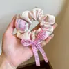 Scrunchie lenço quadrado estilo pastoral francês para meninas e crianças, elástico de cabelo doce com laço para coques, acessório de cabelo