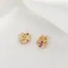Chapado en Oro de 14K Zircón Diamantado Flor Estéreo Espaciadores de Cuatro Agujeros Pulseras de Cristal Hechas a Mano DIY Accesorios de Joyería con Cuentas