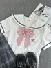 Cachecol Longo com Alça Reta de Bolinhas Polares Fofas e Borboleta Gravata Borboleta Traje de Marinheiro Gola de Uniforme JK Menina