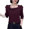 Uma geração de 2025 primavera e outono nova camiseta de manga longa Joker com gola quadrada e contas de unhas de laço moda feminina slim