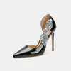 Zapatos de Salón de Punta Fina para Mujer, Zapatos Individuales de Boca Baja, Estilo Retro de Lujo Ligero Transfronterizo Europeo y Americano, con Lazo, Charol