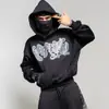 Moletom Europeu e Americano Dark Hip-Hop Rock Esportes Masculino com Estampa de Letras Simples Calça de Moletom Blusa com Capuz Solta Feminina
