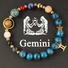 Pulsera de los Doce Signos del Zodiaco para Mujer Malaquita Lapislázuli Piedra Natural Azul Pulsera de Cuentas Planeta Universo Stock Listo Venta al por Mayor