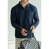 Camisa polo para hombre con bloques de color, textura de malla transpirable, mezcla de algodón y poliéster, top de manga larga acanalado para otoño 2026
