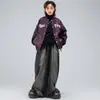 Dança de Rua Roupas Infantis Modernas Hip-Hop Jaqueta Roxa Cool para Meninos Roupa de Performance de Dança Popular Hip-Hop Estilo de Rua