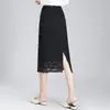 Elegante Saia de Renda Preta Feminina Nova Primavera 2025 Cintura Alta Linha A Quadril Comprimento Médio Justa One-Step